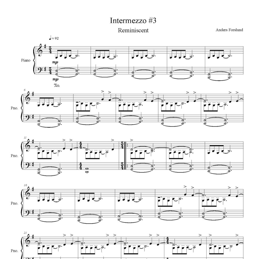 Intermezzo #3 “Reminiscent” (for Piano Solo, 2 Page Digital Download)